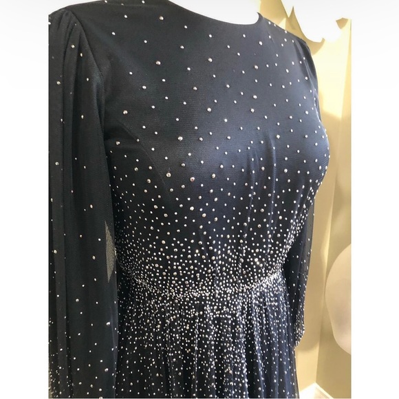 Black Chiffon Modest Evening Gown with rhinestones - Picture 4 of 7